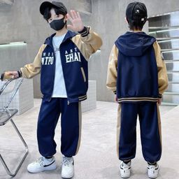 thumbnail for Children's clothing, boys' suits, autumn and winter clothes, 2025 new handsome boys, middle and large children, plush and thickened two-piece sets