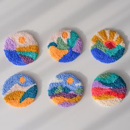 thumbnail for A set of 6 scenery hand-made poke embroidery handmade DIY material bag coaster poke needle insulation mat wool drawing decompression