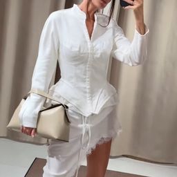 thumbnail for Autumn and winter new long-sleeved solid color corset shirt temperament slim design sense slim 2026 cross-border European and American style