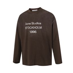 thumbnail for Trendy Ac-Style Simple Letter Print Distressed Thin Loose-Fitting Unisex Long-Sleeve T-Shirt Versatile