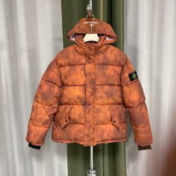 thumbnail for Stone Wind ST street style gradient hooded badge puffer jacket with tie-dye checkered design, American style warm cotton jacket