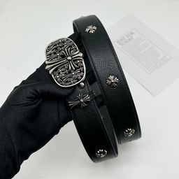 thumbnail for Burial Crowe New CH Classic Cross Star Men's Belt PU Rivet Vintage Pants Belt Punching