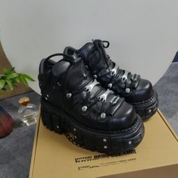 thumbnail for European Retro Spanish New Punk Shoes Rock Dark Leather Shoes Men&#039;s and Women&#039;s High-top Platform Shoes Trendy