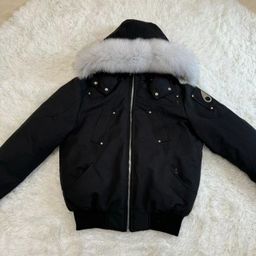 thumbnail for Men Fox Fur Hooded Down Bomber Jacket Palm Moose