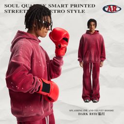 thumbnail for 2025 autumn and winter new spray horse horse washing water old grinding edge cut and fleece sweatshirt and pants set cross-border supply