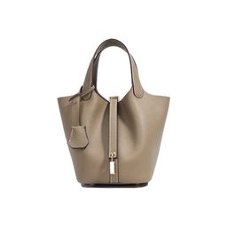thumbnail for Cross-Border Popular Basket-Style Handbag for Women, 2025 Summer New Model, Imported Togo Leather Bag, Women's Bucket Bag