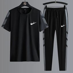 thumbnail for Short-sleeved suit Men's Ice Silk T-shirt Casual Sports Men's Two-piece Set Summer New Trousers Trendy Brand Men's Clothing Set