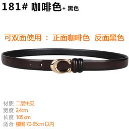thumbnail for C-line buckle double-sided women's belt fashion versatile decorative thin belt women's simple genuine leather Korean ins style pants belt trend