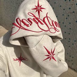 thumbnail for White and Gray Embroidered Hooded Sweatshirt Trendy Men's High Street Fashion Brand Loose Niche Design Long-Sleeve Top Couple's Outfit