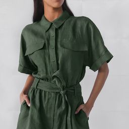 thumbnail for French style cotton lace-up high waist overalls 2024 cross-border new niche versatile short sleeve wide leg pants women&#039;s clothing