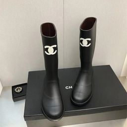 thumbnail for Fashionable little fragrance boots but not knee-length boots women's mid-length rider boots thick-soled black high-cut vintage rubber rain boots