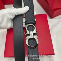 thumbnail for Top-quality Cowhide Non-pull Belt 8-character Copper Buckle Men&#039s Belt Business Casual Light Luxury High-value Belt