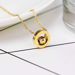 thumbnail for High-End Roman Numeral Double-Ring Titanium Steel Necklace for Women, Fashionable and Non-Fading Double-Ring Design Clavicle Chain Wholesale