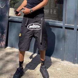 thumbnail for Trendy Cortez Alcatraz Print Heavy-Duty Multi-Pocket Cargo Pants Commemorative Ribbon American High Street Shorts