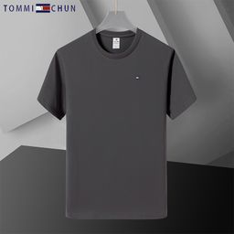 thumbnail for American Tommy camiseta masculina de manga curta de cor pura primavera e verão gola redonda versátil camisa de fundo respirável de alta qualidade para homens
