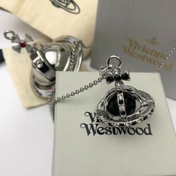 thumbnail for Xijia three-dimensional orb large event diamond studded Saturn glass beads planet necklace niche high-quality sweater chain