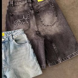 thumbnail for Shorts jeans lavados estilo Harajuku, soltinhos, com bordados, estilo retrô casual americano e europeu, tendência de verão.