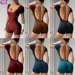 thumbnail for Mono de yoga sin costuras con espalda descubierta y corte en V profundo, tallas XS-XL, ropa deportiva ajustada para mujer, ideal para actividades al aire libre.