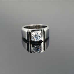 thumbnail for Men's titanium steel ring men's moissanite single index finger personality domineering trendy men's artificial diamond ring wedding