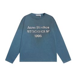thumbnail for Cross-border Acxe 1996 dirty letter print vintage distressed light luxury loose neck long sleeve T-shirt top trend