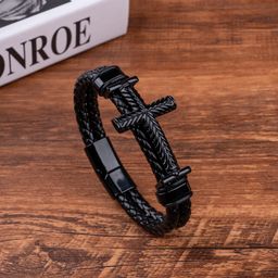 thumbnail for Yiwu cross-border hot sale magnet buckle personalized leather alloy cross bracelet jewelry wholesale handmade men's bracelets