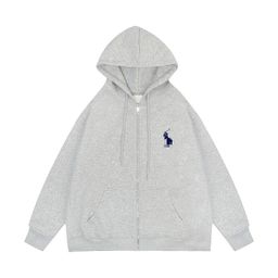 thumbnail for High-End Casual Hooded Cardigan with Pony Logo, Loose Fit, Fashionable Print, Large Size, Youth Style, with Zipper, Suitable for Autumn and Winter