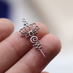 thumbnail for 1pcs stainless steel geometric lotus pendants, necklace earrings, women's crafts, DIY accessories