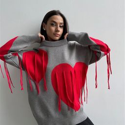 thumbnail for Amazon Wholesale Autumn and Winter Sweaters for Women European and American Love Tassels New Round Neck Fashion Pullover Tops Knitwears