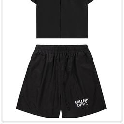 thumbnail for A full set of GALLERY DEPT monogram embroidered shirts and shorts casual men's and women's 2-piece set