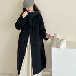 thumbnail for Exclusive reversible wool cashmere coat for small people, long short Korean sweet preppy style cute thickened jacket