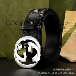thumbnail for New Korean Style Belt Men&#039s Double g Smooth Buckle Genuine Leather Belt Letter Fashion Trendy Versatile Trouser Belt Factory Direct Sale