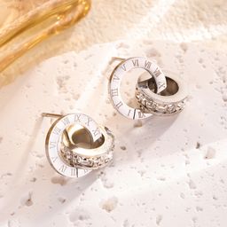 thumbnail for Japanese and Korean Explosive Roman Numerals Double Ring Full Diamond Titanium Steel Necklace Women's Light Luxury All-match Clavicle Chain Cyber Celebrity Three-piece Set