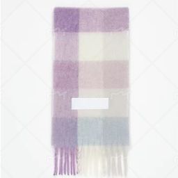 thumbnail for Women's winter scarf double-sided rainbow plaid shawl long seahorse fur color-block scarf with men's tassels