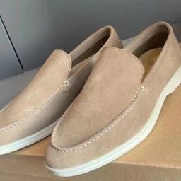 thumbnail for High Edition Men&#039s Genuine Leather Pea Shoes Slip-on Sheep Flat Casual Shoes Lazy Loafers Women&#039s Large Size Shoes