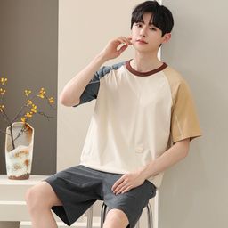 thumbnail for Modal Men&#039;s Pajamas Summer Short-sleeved Shorts Thin Summer Cool-feeling Teenagers Can Wear Outer Home Clothes suit