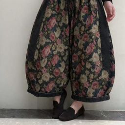 thumbnail for Large pants 2026 autumn new collection, artistic versatile loose flocked jeans, elastic waist fashionable plus-size pants