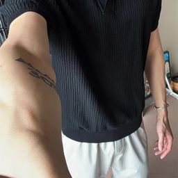 thumbnail for Old Money Style Seagull V-Neck Knitted Short-Sleeved Men's Summer Thin High-End Polo Shirt with Cuffed Sleeves Slim Half-Sleeved