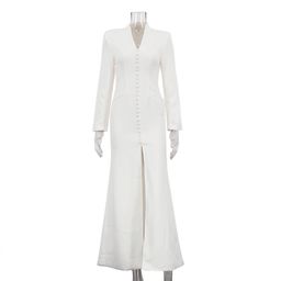 thumbnail for Cross-Border New Style V Neck Long-Sleeved Elegant High-Waist Slit French Dress Women's High-End Party Dress Long Skirt