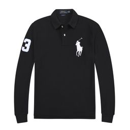 thumbnail for Long-sleeved Big Horse Embroidered Men&#039;s Lapel Solid Color Bead Pure Cotton plus size Loose T-shirt Cross-border Explosion POLO Shirt