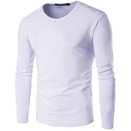 thumbnail for Foreign Trade Autumn and Winter New Solid Color Men's Long Sleeve T-Shirt Round Neck Slim Cotton Base Shirt Top Student Autumn Clothes Net