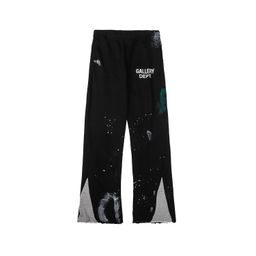 thumbnail for Correct Version of Gula Dept Hand-Painted Splash-Ink Stitching Drawstring High Street Casual Sweatpants Slightly Flared Long Pants Men&#039s Trendy