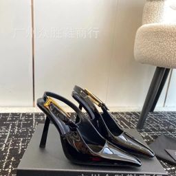 thumbnail for High version of black pointed-toe high heels, stiletto heels, new Nazha, the same temperament, patent leather, sexy metal toe sandals for women