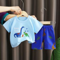 thumbnail for Children's Short-sleeved suit Cotton Girls' Summer Wear Boys T-shirt Baby Baby's Clothes Korean Style Children's Wear Shorts Sports