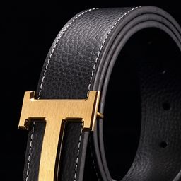 thumbnail for High-End Classic Men's Leather Belt with Letter Buckle H-Shaped Buckle Versatile Fashion
