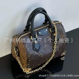 thumbnail for 外贸广州高品speedy trunk20枕头包柳钉拼色链条女真皮手提波士顿