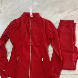 thumbnail for LU jacket, cropped pants, yoga set, autumn winter fitness running sports set, body brushed yoga wear jacket