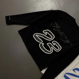 thumbnail for Cross-border street trend Harajuku Hip-hop digital embossed crew neck t-shirt for men and women y2k long sleeve tops wholesale