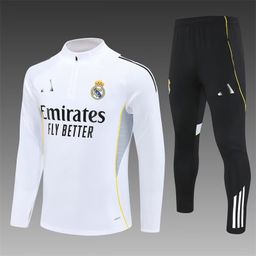 thumbnail for 2426 camisa do Real Madrid de manga comprida meio puxar pré-jogo uniforme de treinamento esportivo de futebol aparência uniforme adulto de manga curta terno infantil