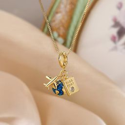 thumbnail for Travel around the world, stainless steel collarbone chain, niche Internet celebrity explosive titanium steel necklace, women's light luxury, cute and cute global travel