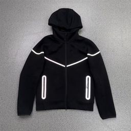 thumbnail for Men's casual fashion hooded reflective stripe hooded zipper long sleeve jacket reflective sweatshirt casual suit
